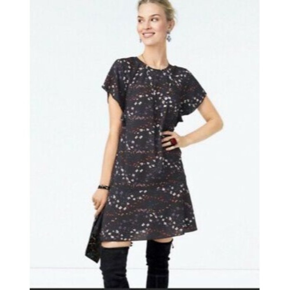 Cabi Black Floral Muse Dress Ruffle Short Sleeve Small NEW with Tags